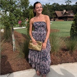 Hutch Purple Floral Tiered Strapless Chiffon Ruffle Maxi Dress Formal Gown 4